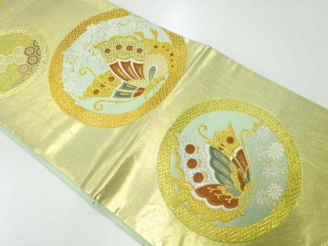 リサイクル　丸文に蝶模様織出し袋帯